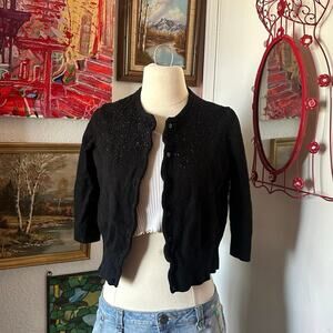 george me beaded black button up cardigan